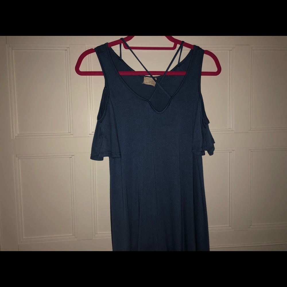 Blue flowy cold shoulder top